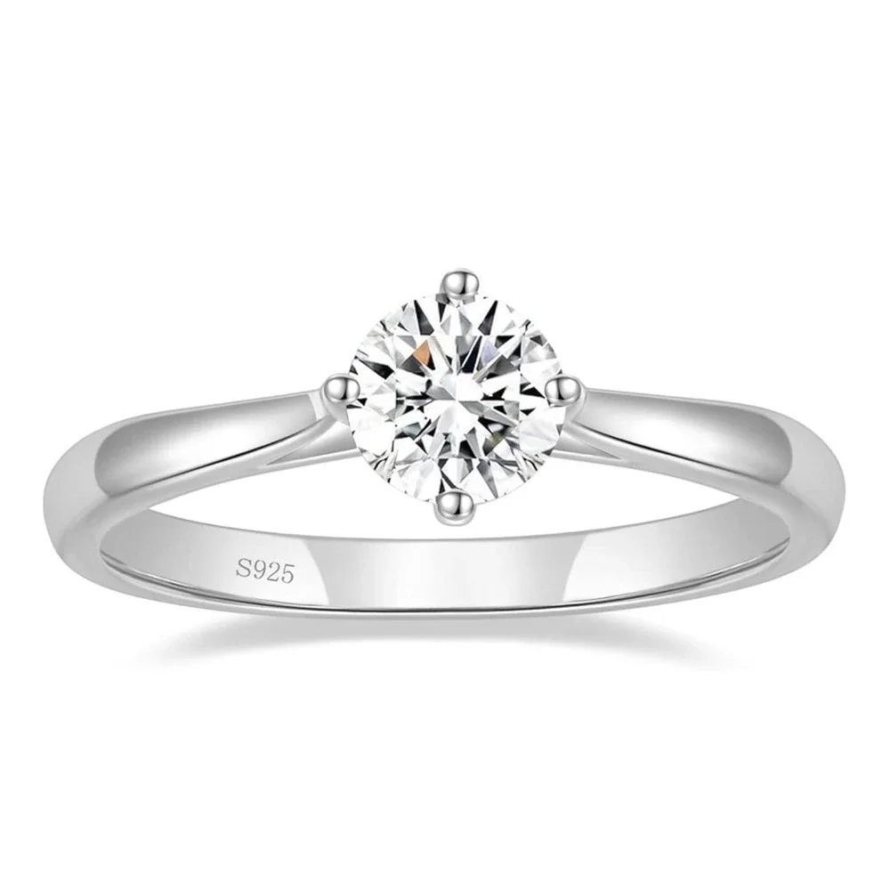Genuine .8CT Moissanite Solitaire Ring S925 Sterling Silver Size 9.5